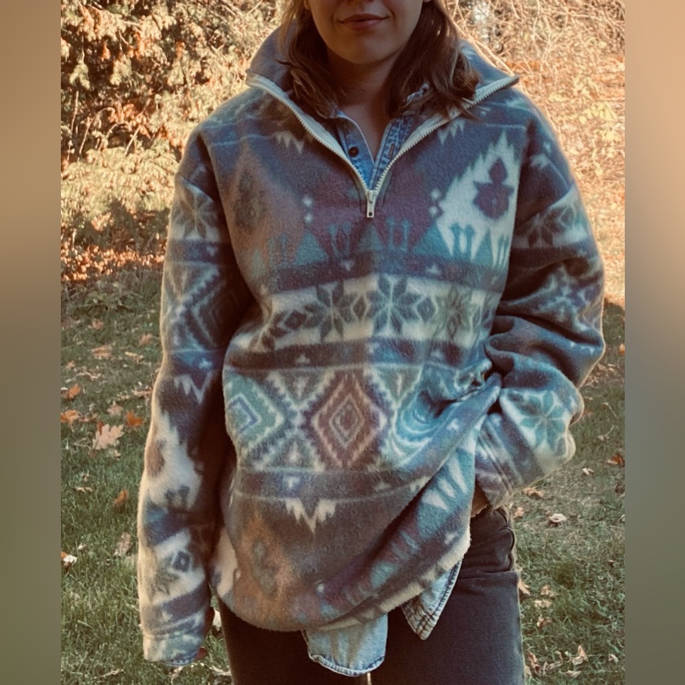 VINTAGE LOCKER SHOP ATHLETICS fleece southwestern aztec sweater 1/4 zip XL - Picture 2 of 8